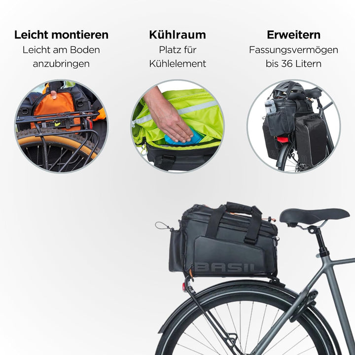 Basil Miles XL Pro Gepäckträgertasche 9-36ltr Schwarz Orange, 9-36ltr Schwarz Orange