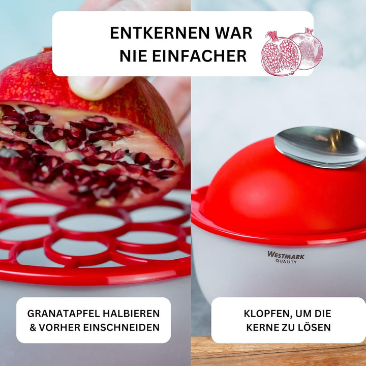 Westmark Granatapfel Entkerner/Entsafter, 3-teilig, Kunststoff/Silikon, Buzzer, Transluzent/Rot, 516