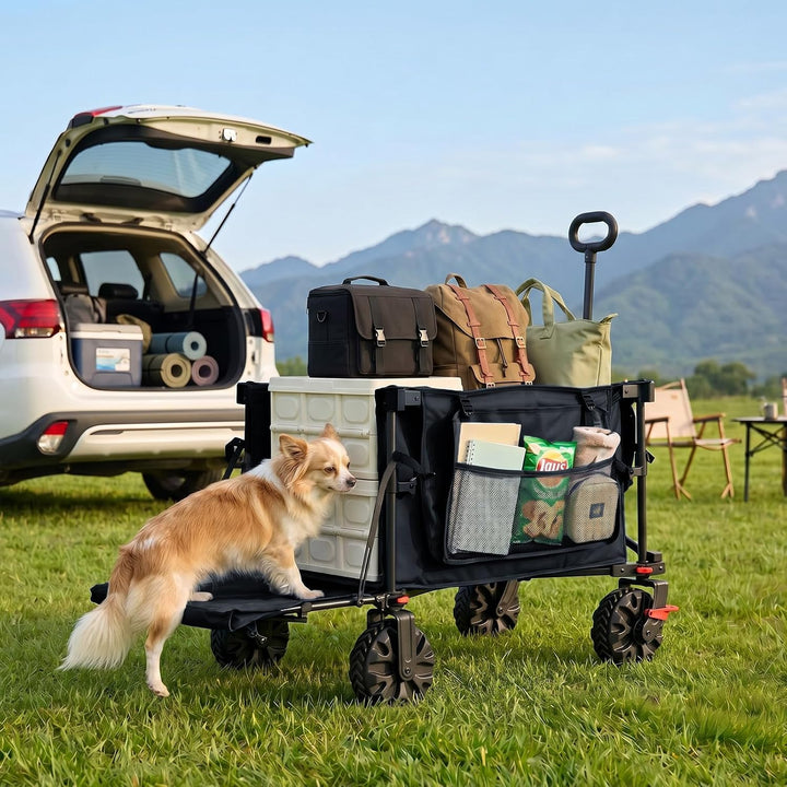 TIMBER RIDGE Bollerwagen Faltbar 400L Extra Lang mit Heckklappe und Bremsen | Strandwagen Klappbar 1