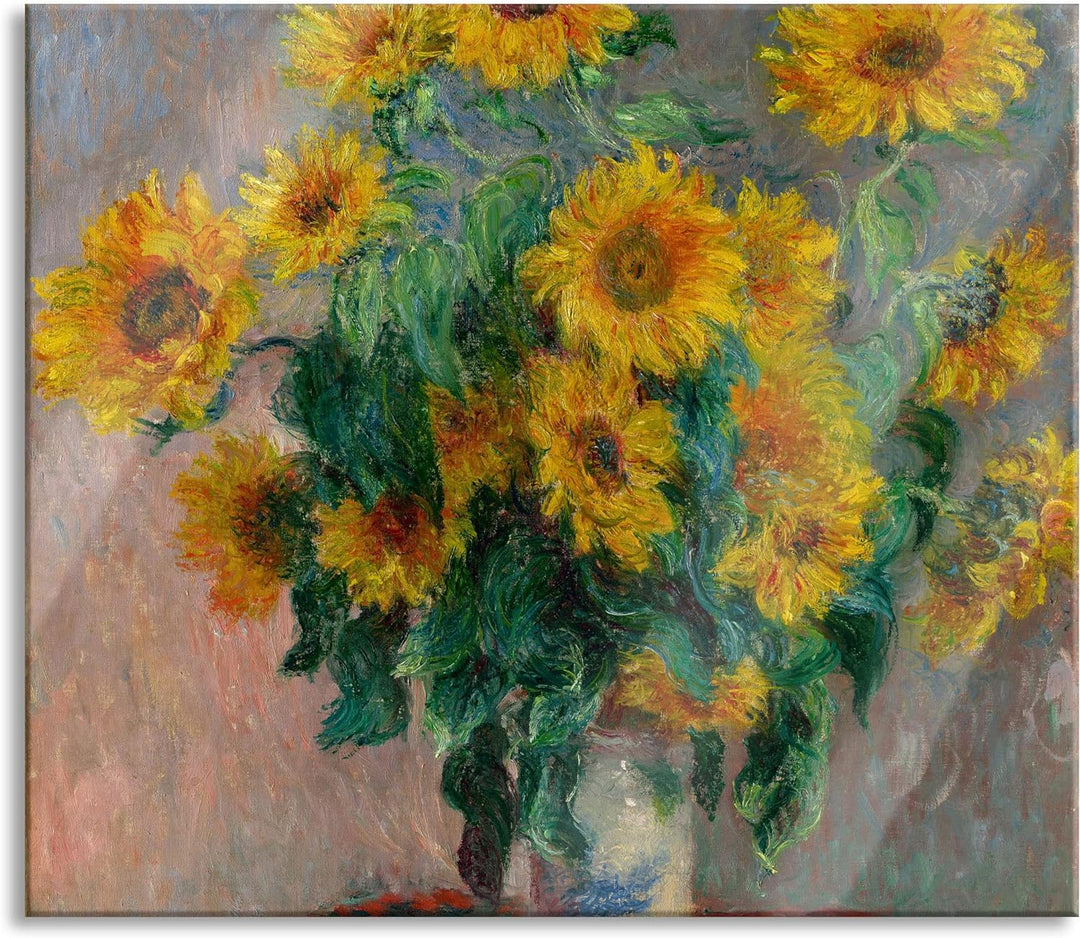 Claude Monet - Ein Strauss Sonnenblumen Herdabdeckplatte & Spritzschutz aus Echtglas | Für Herd-Koch