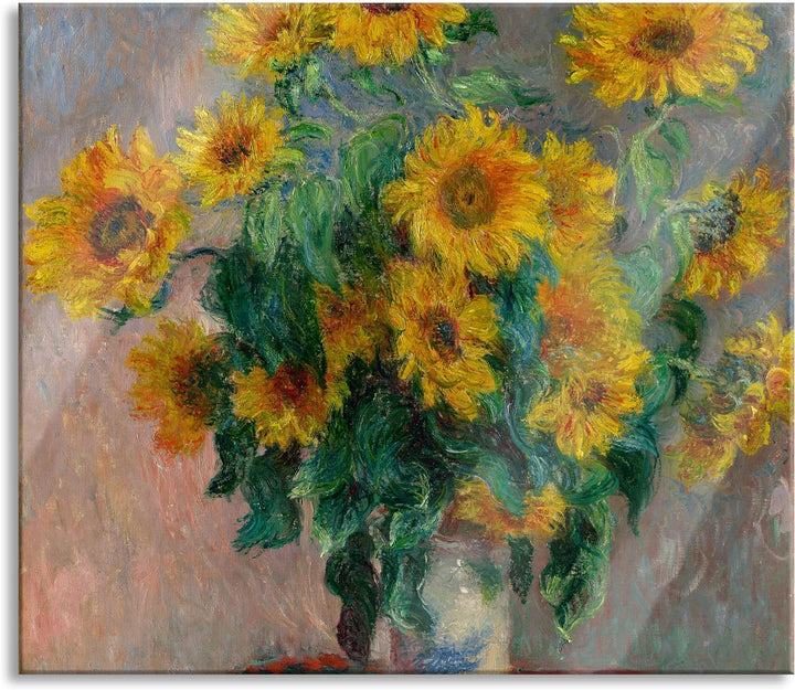 Claude Monet - Ein Strauss Sonnenblumen Herdabdeckplatte & Spritzschutz aus Echtglas | Für Herd-Koch