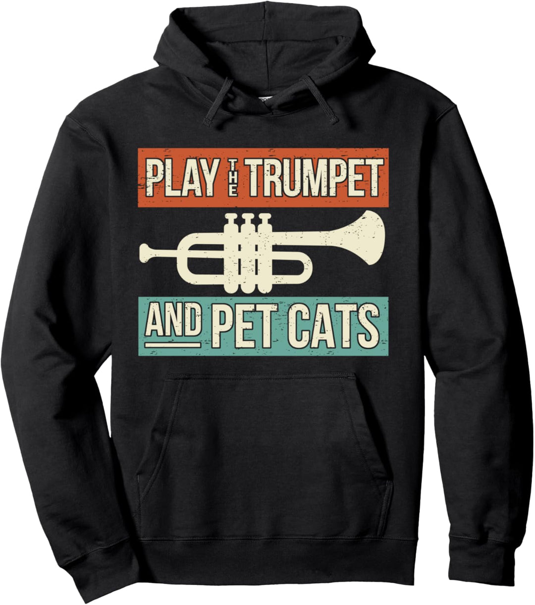 Vintage Trompete Retro Design Katzen & Trompeten Pullover Hoodie