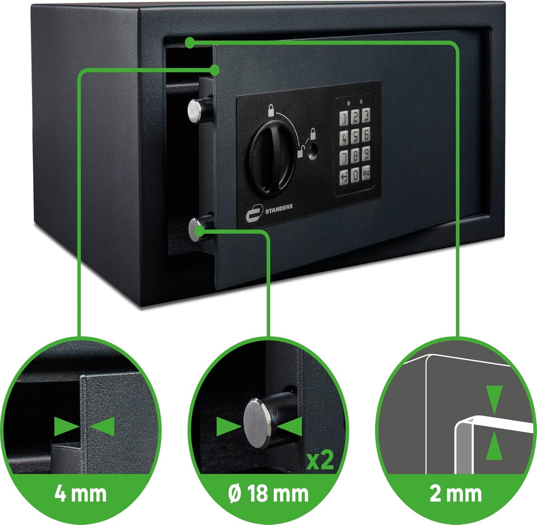 STANDERS - Elektronischer Safe - 28L - 35 x 44 x 23 cm - Wandtresor - Code-Safe - 2 Sicherheitsschlü