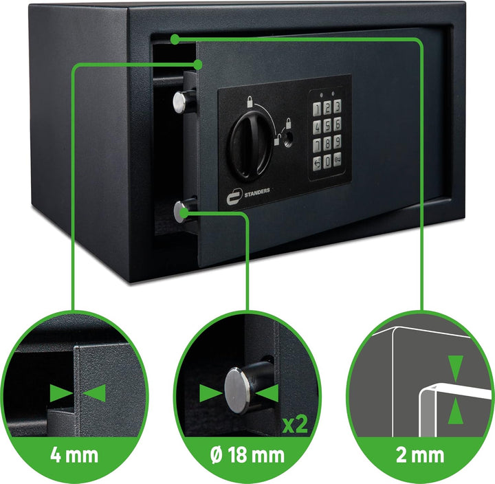 STANDERS - Elektronischer Safe - 28L - 35 x 44 x 23 cm - Wandtresor - Code-Safe - 2 Sicherheitsschlü