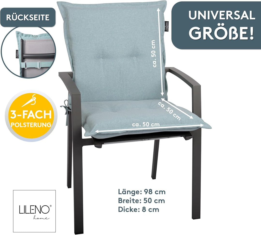 LILENO HOME Gartenstuhl Auflagen als [2er Set - Niedriglehner] in Aqua - Bequeme Liegen als Sitzaufl