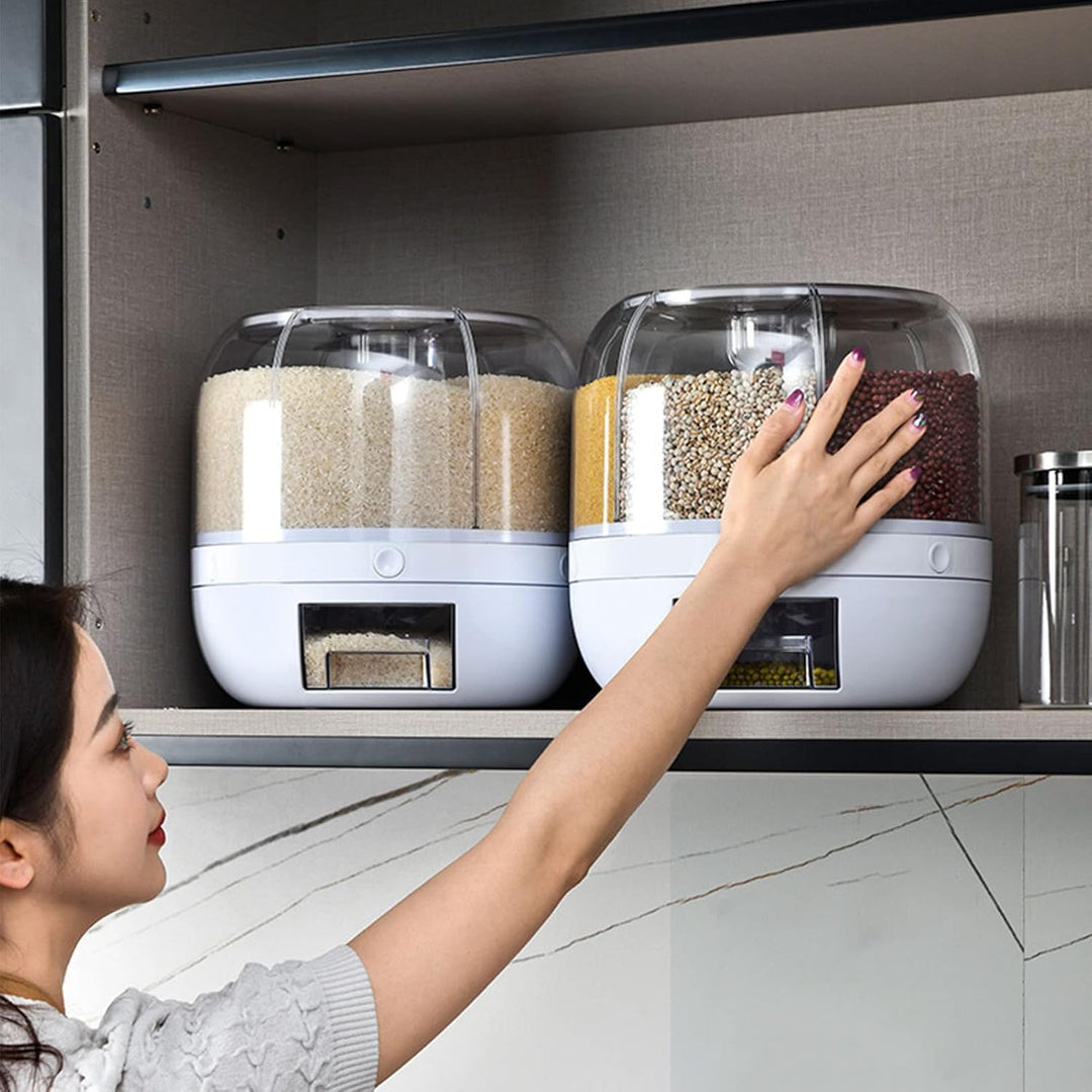 Vorratsdosen Müsli Aufbewahrungsbox, 5kg/10kg 6 Raster Kunststoff Trockenfutter Spender Reisbox 360°