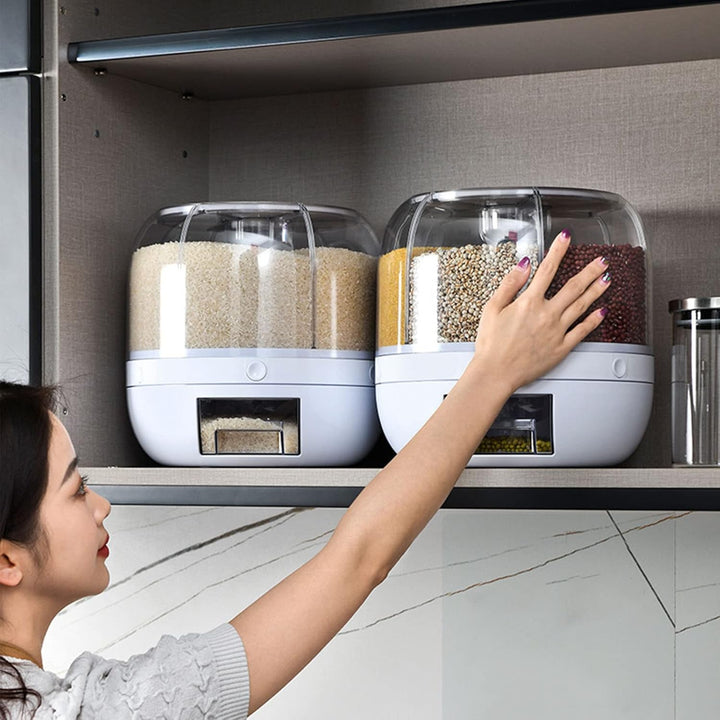 Vorratsdosen Müsli Aufbewahrungsbox, 5kg/10kg 6 Raster Kunststoff Trockenfutter Spender Reisbox 360°