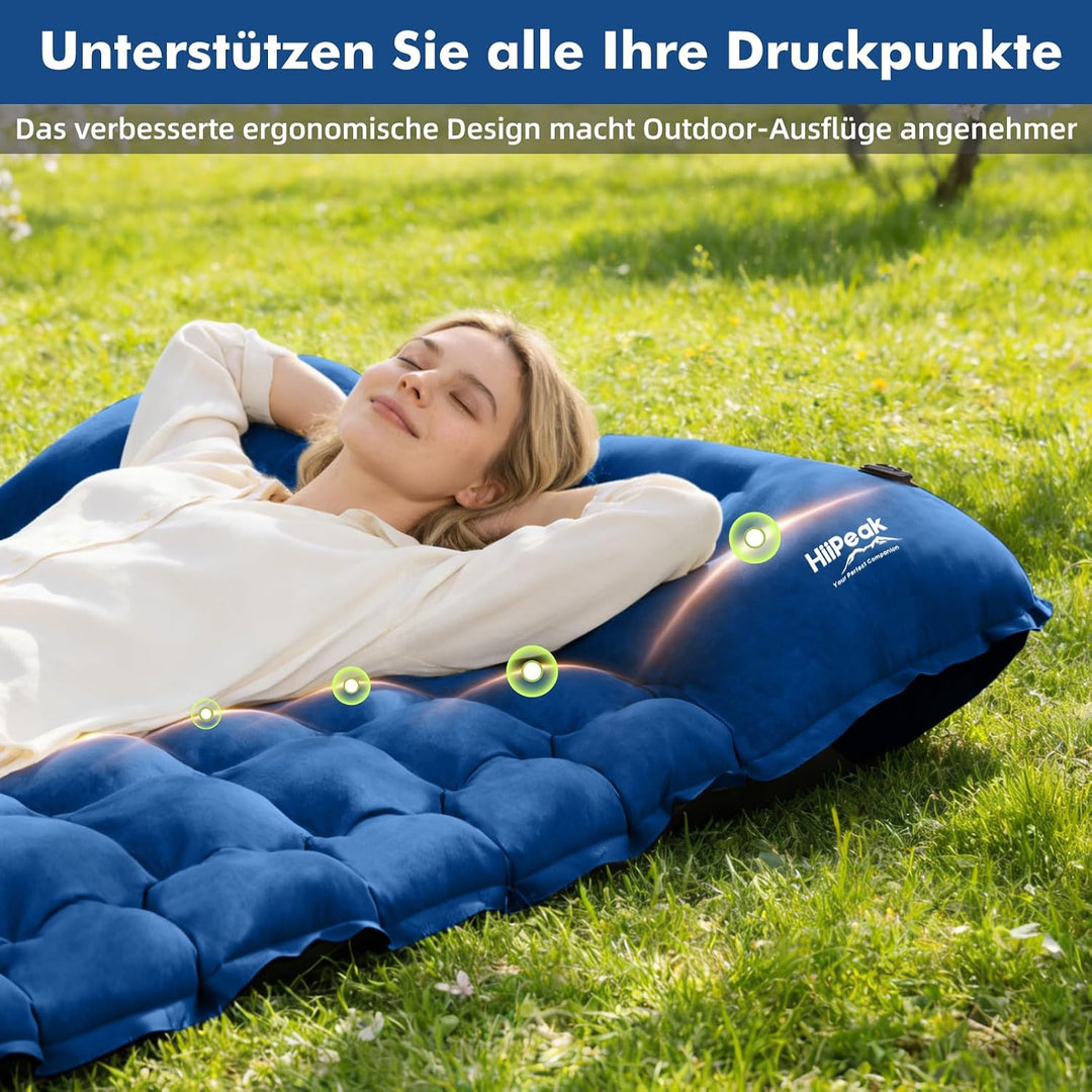HiiPeak Isomatte – Suede Aufblasbare Camping matratze mit Integriertem Kopfkissen, Wasserdicht Luftm