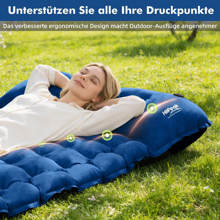 HiiPeak Isomatte – Suede Aufblasbare Camping matratze mit Integriertem Kopfkissen, Wasserdicht Luftm