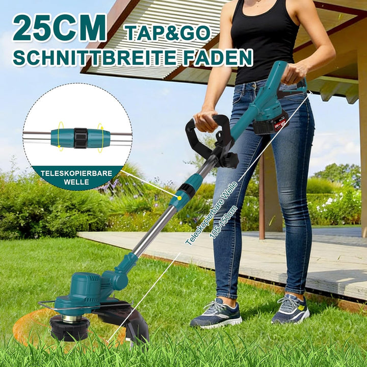 Akku Rasentrimmer für Makita Akkus, Rasentrimmer mit Akku 21V, Rasentrimmer mit Unkrautbürste, Freis