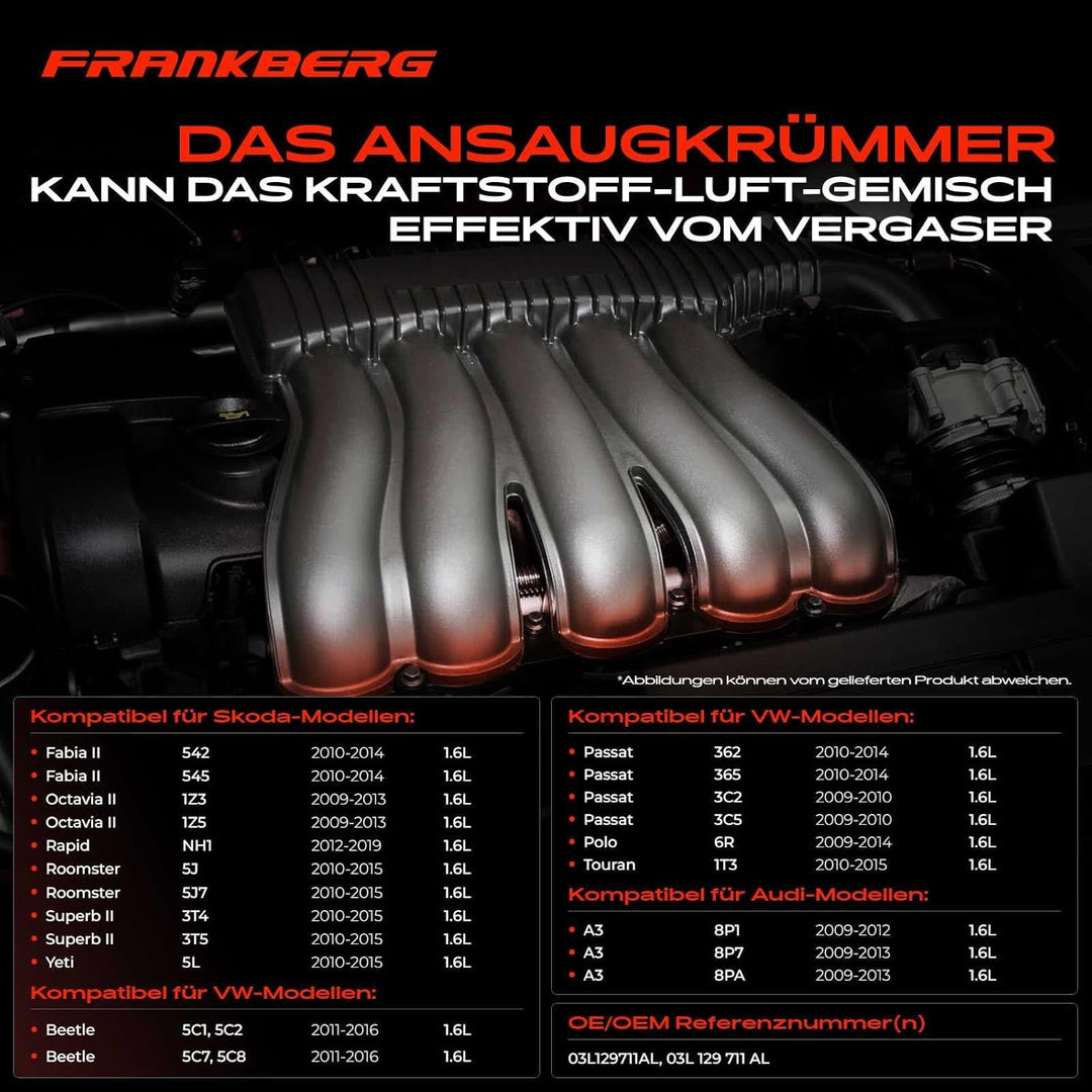 Ansaugkrümmer mit Dichtung für A1 A3 Ibiza Fabia Golf P-a-s-s-a-t Polo 1.6 TDI 2009-2020 03L129711AL