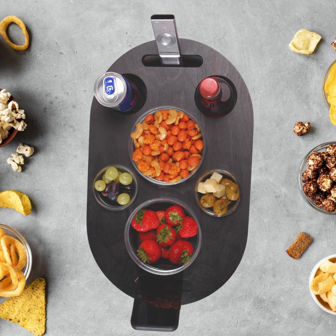 Couchbar Snackbox in schwarz mit 4 Glasschalen - Sofabar für Snacks und Getränke - Couchtabletts mit
