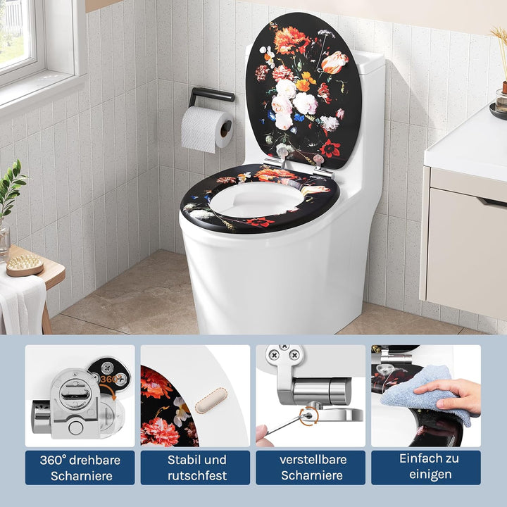 WOLTU Toilettendeckel mit Absenkautomatik Holz, Toilettensitz Klodeckel Klobrille WC Sitz O-Form mit