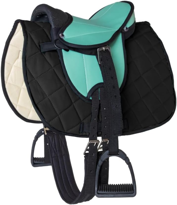 PFIFF 103106 Sattelset für Shettys oder Holzpferde, Komplettset, Kindersattel, Türkis, Türkis
