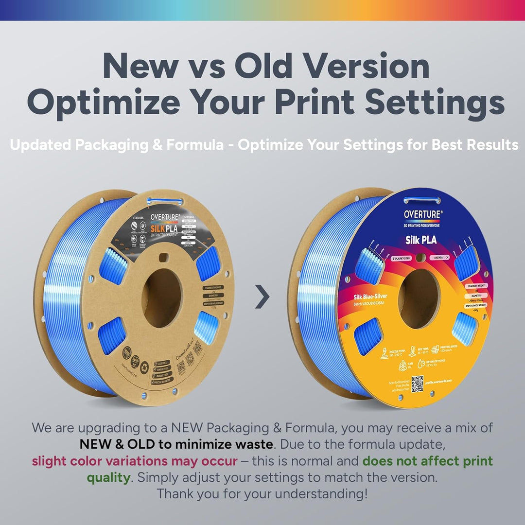 OVERTURE Dual Color Silk PLA Filament 1.75mm, 1kg 3D Drucker Filament Seide PLA, Massgenauigkeit +/-