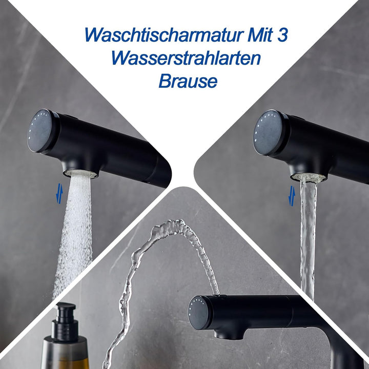 Waschtischarmatur mit LakeBayMZC Ausziehbar Wasserhahn Bad, Einhebelmischer Badarmatur Waschbeckenar