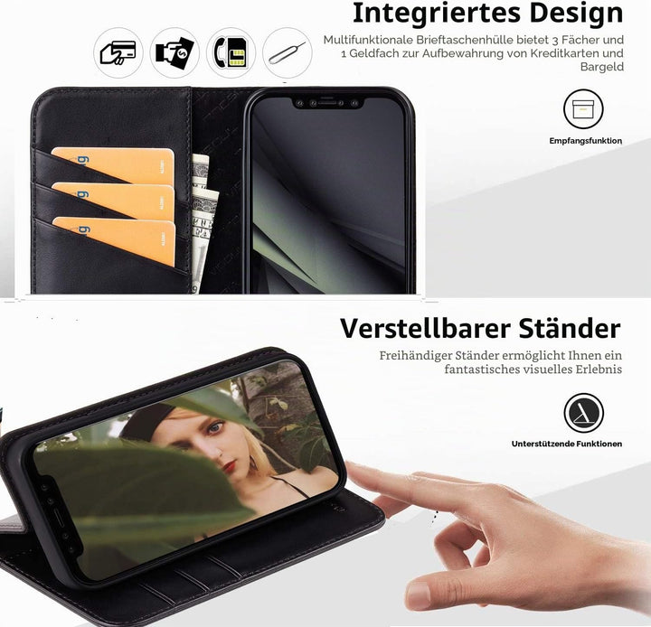 VISOUL iPhone 12 Mini Hülle,Stossfeste Handyhülle [Echtleder] [RFID Schützt] [Kartenfach] [Magnet] [