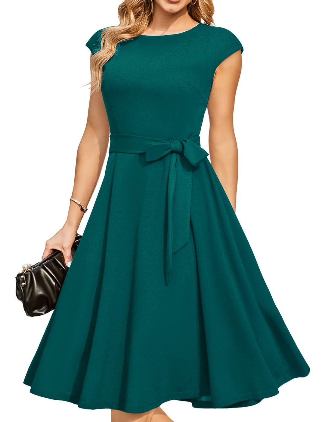 DRESSTELLS Cocktailkleid Damen Festliche Kleider 1950er Knielang Rockabilly Hochzeitkleid Swing Part