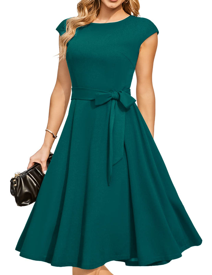 DRESSTELLS Cocktailkleid Damen Festliche Kleider 1950er Knielang Rockabilly Hochzeitkleid Swing Part