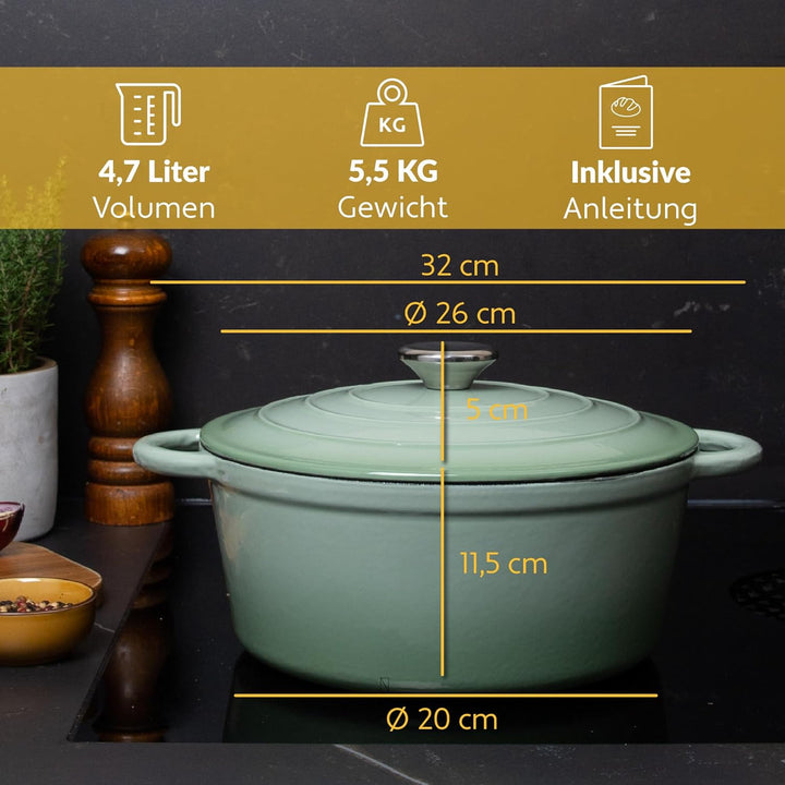 Chefarone Gusseisen Topf 26 cm 4,7 L emailliert - Schmortopf mit Deckel Induktion - Gusseisen Bräter