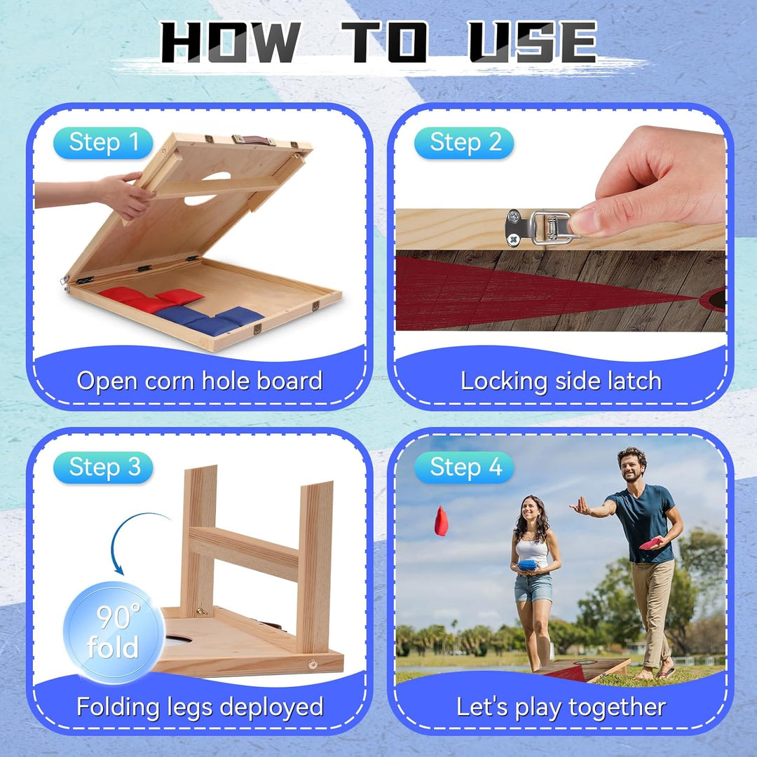 NZQXJXZ Cornhole Spiel Outdoor, 60 x 40 cm Massivholz Premium Corn Hole Boards mit 6 Cornhole Säckch