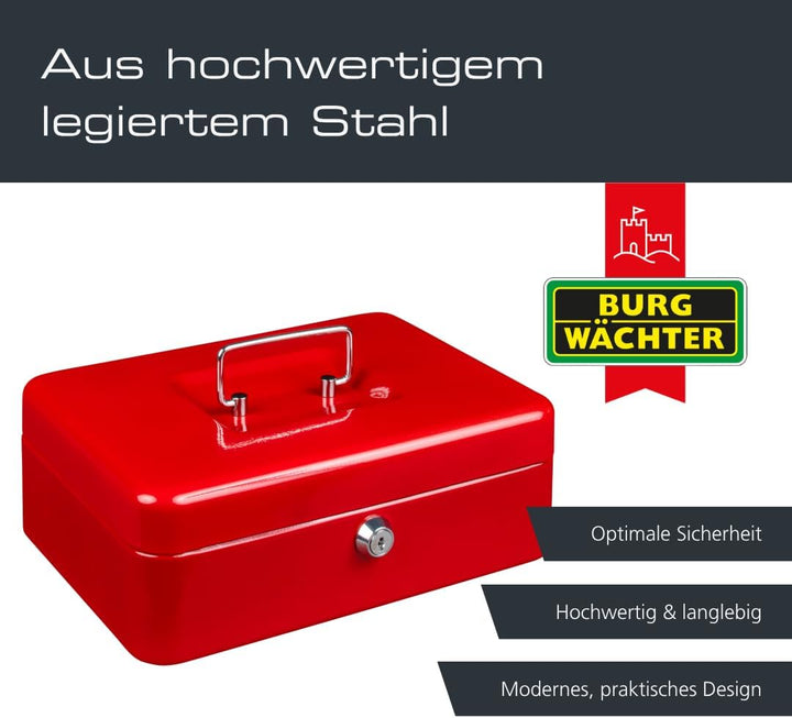 Burg-Wächter Geldkassette abschliessbar mit Schlüssel und Hartgeldeinsatz, Stahlblech, Money 5025, R