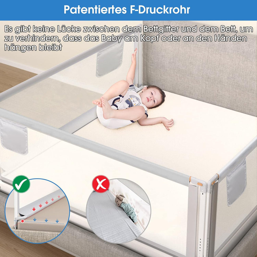YIKANWEN Bettgitter, 140cm Bettschutzgitter für Kinder ab 0-10 Jahren, einziehbare Kinderbettgitter