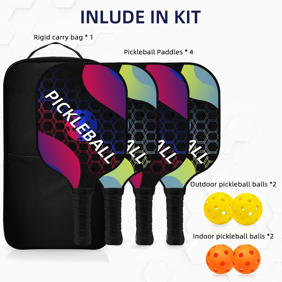 Pickleball Set, Fiberglas Pickleball Schläger Paddle Set mit 2/4 Schlägern, 4 Bällen & 1 Tragetasche