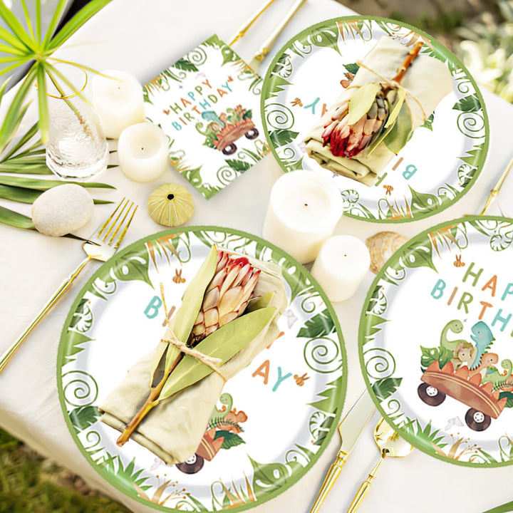 Dino Geburtstag Deko 4 Jahre, Dinosaurier Partygeschirr Set, Geburtstagsdeko 4 Jahre Junge, Dinosaur