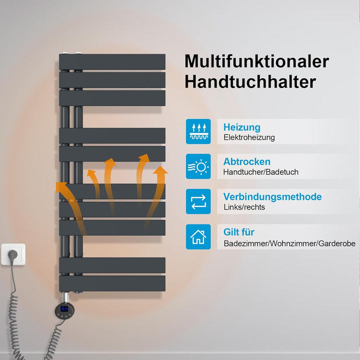 Heilmetz Badheizkörper Elektrisch Heizkörper Bad mit Digitalem Thermostat Handtuchheizkörper mit Tim