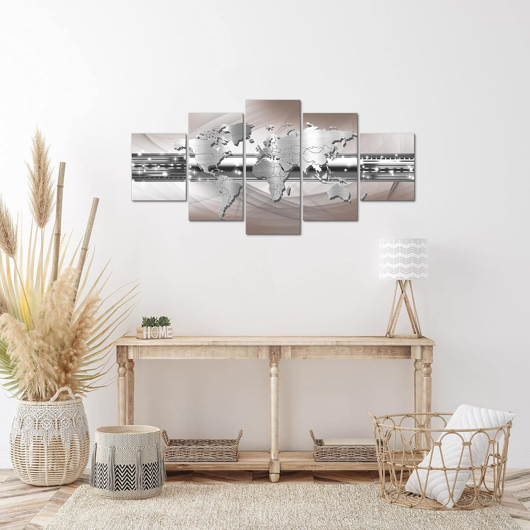 Runa Art Wandbilder Weltkarte 5 Teilig Bild auf Vlies Leinwand Deko Büro Wohnzimmer Abstrakt Ornamen