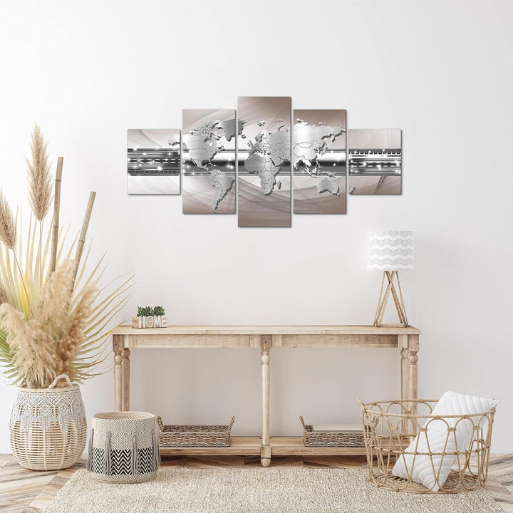 Runa Art Wandbilder Weltkarte 5 Teilig Bild auf Vlies Leinwand Deko Büro Wohnzimmer Abstrakt Ornamen