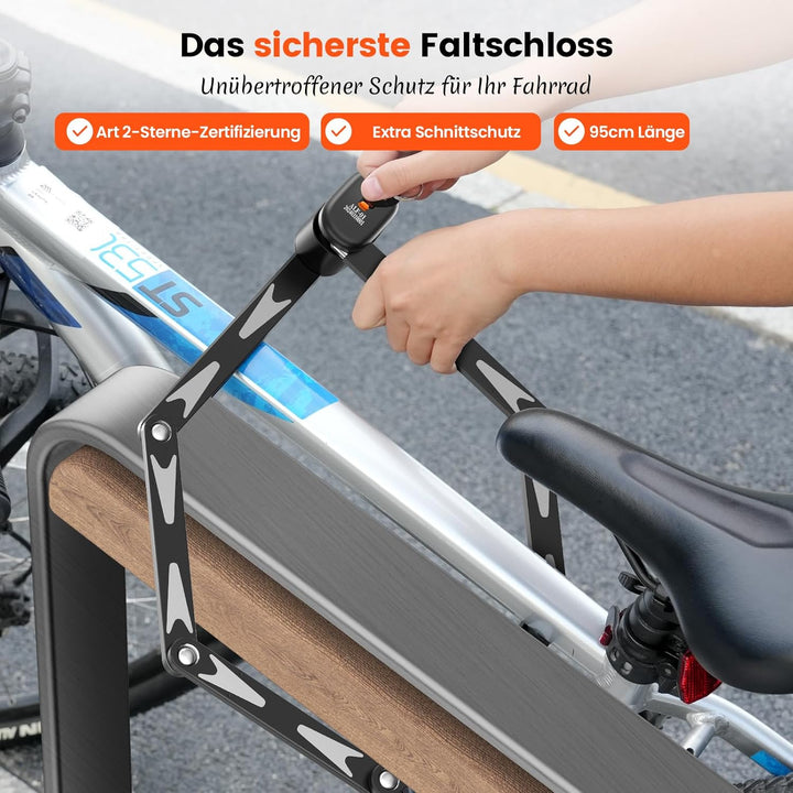 Sportneer Faltschloss Fahrrad und Motorrad Fahrradschloss mit Super B Aufbohrschutz-Schliesszylinder