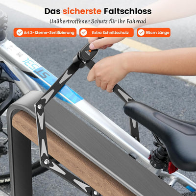 Sportneer Faltschloss Fahrrad und Motorrad Fahrradschloss mit Super B Aufbohrschutz-Schliesszylinder