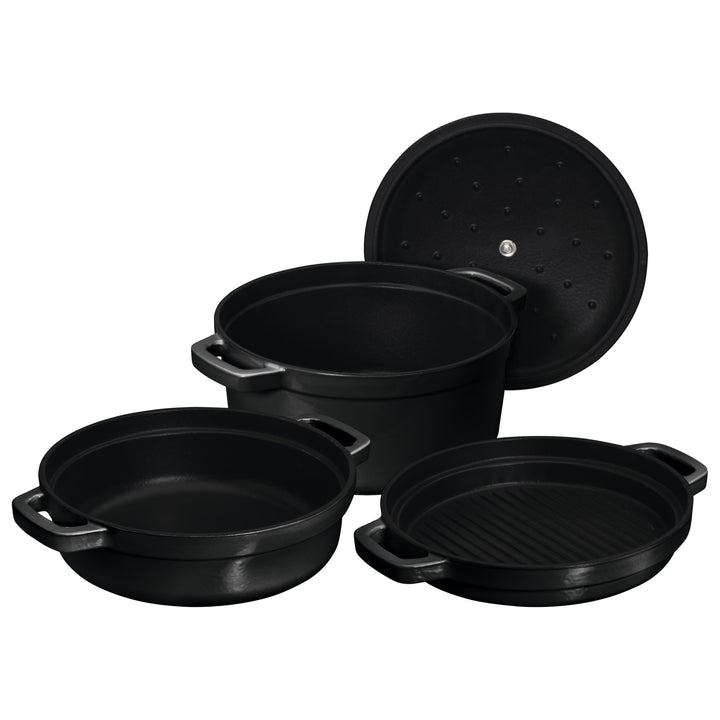CHEF CUISINE Gusseisernes Kochtopf- & Pfannen-Set, 3-teilig mit Deckel Ofenfest
