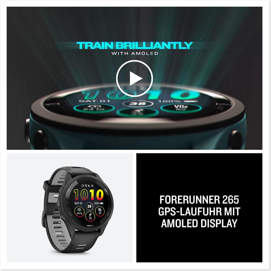 Garmin Forerunner 265 Running Smartwatch für Unisex, 46 mm Grösse, Aqua/Schwarz