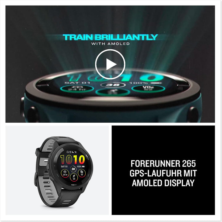 Garmin Forerunner 265 Running Smartwatch für Unisex, 46 mm Grösse, Aqua/Schwarz
