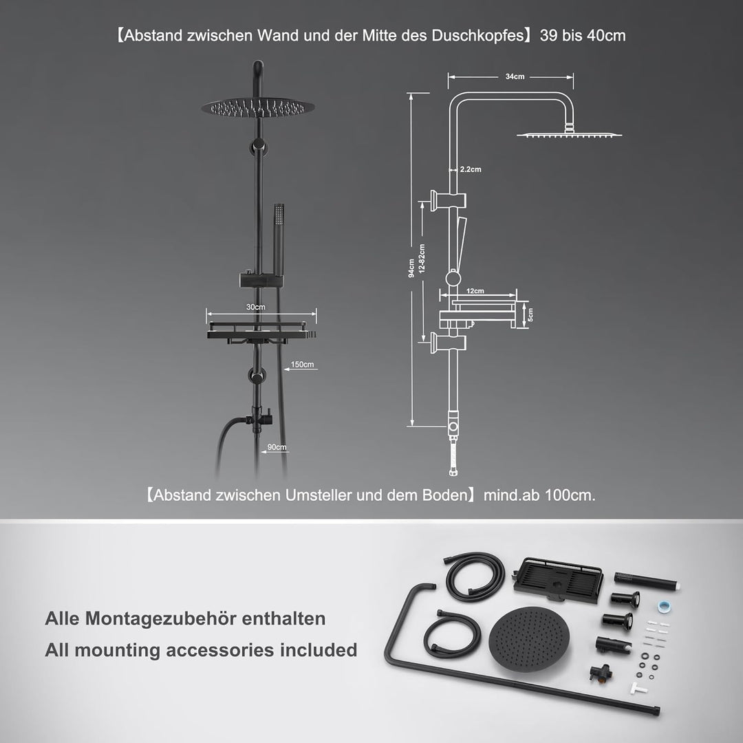 Görbach Regendusche Duschsystem mit Ablage,Wassersparend,Edelstahl Duschset ohne Armatur mit XL Kopf
