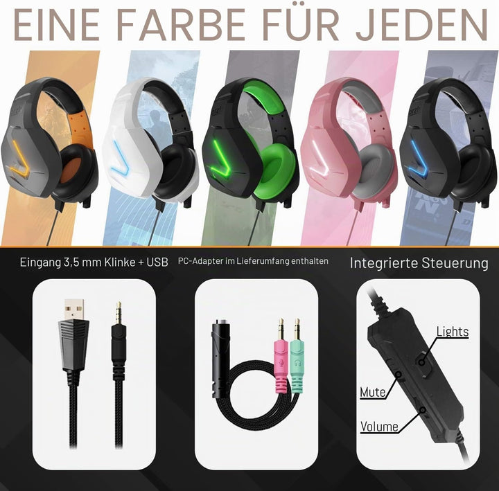 Gaming Headset für PC PS5, Playstation PS4, Xbox Series X | S, Xbox ONE, Nintendo Switch, Laptop &amp; G