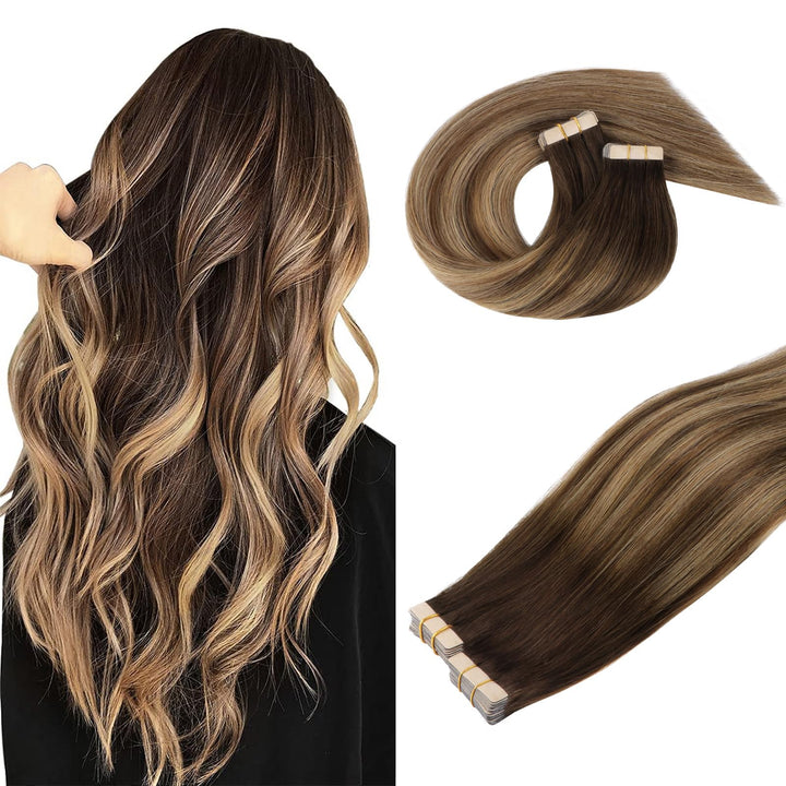 DOORES Remy Menschliches Haar Adhesive Glatt Haar Extension Balayage Schokoladenbraun bis Karamellbl