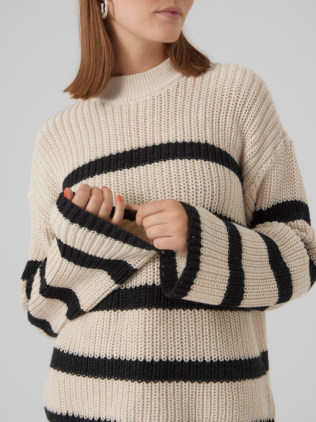 VERO MODA Female Strickpullover VMHILDA Strickpullover XL Birch/Stripes:black, XL Birch/Stripes:blac