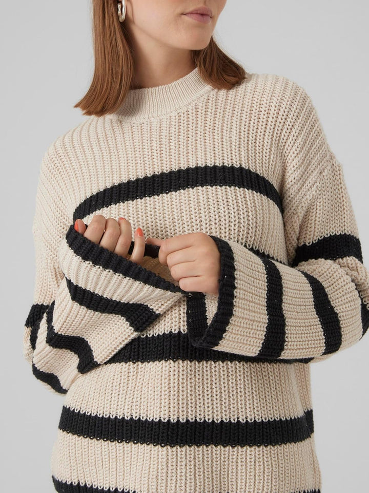 VERO MODA Female Strickpullover VMHILDA Strickpullover XL Birch/Stripes:black, XL Birch/Stripes:blac