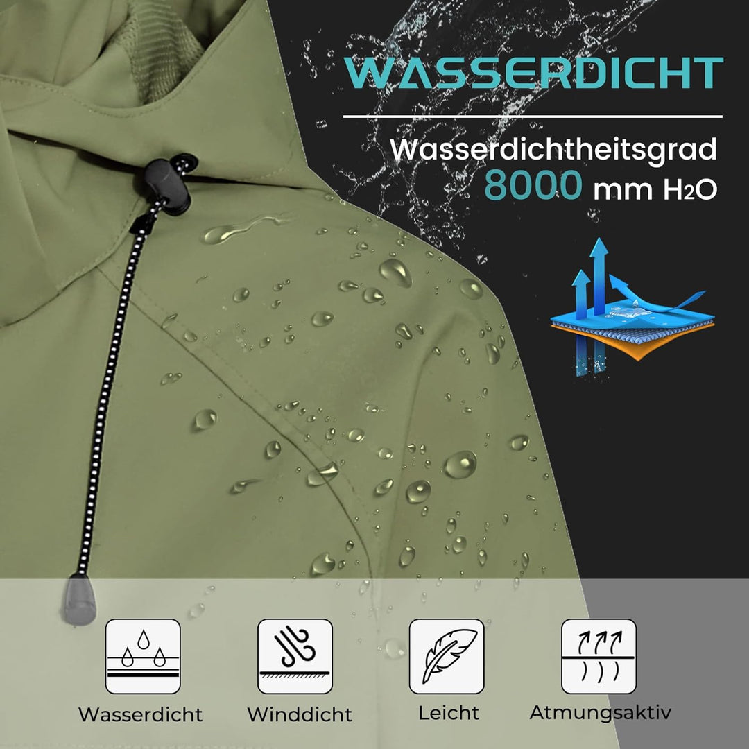 PONCEAU Damen Wasserdicht Regenjacke Leichte Wasserdicht Outdoorjacke Atmungsaktiv & Winddicht, Vers