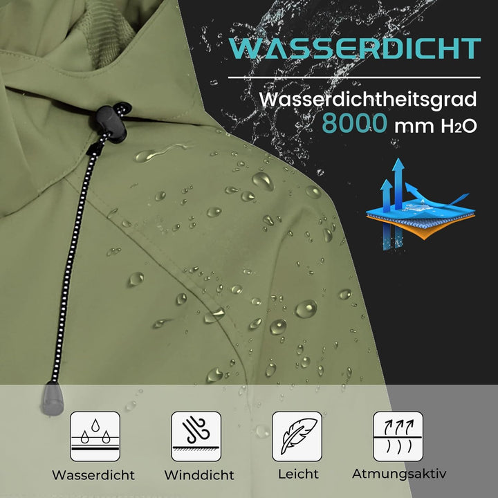 PONCEAU Damen Wasserdicht Regenjacke Leichte Wasserdicht Outdoorjacke Atmungsaktiv & Winddicht, Vers