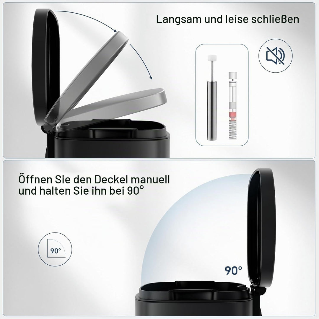 Clevich Mülleimer 30L aus Stahl, Abfalleimer, Tretmülleimer mit Soft-Close Deckel, Fusspeda, abnehmb