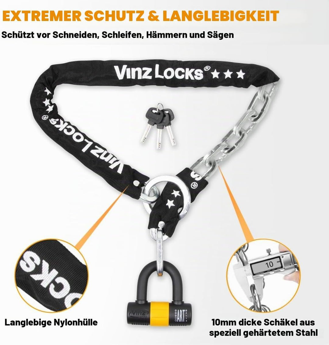 VINZ Kungur Kettenschloss ø10mm | ART 3 Zertifikat | Schloss für Roller Scooter Motorrad Moped E-Bik