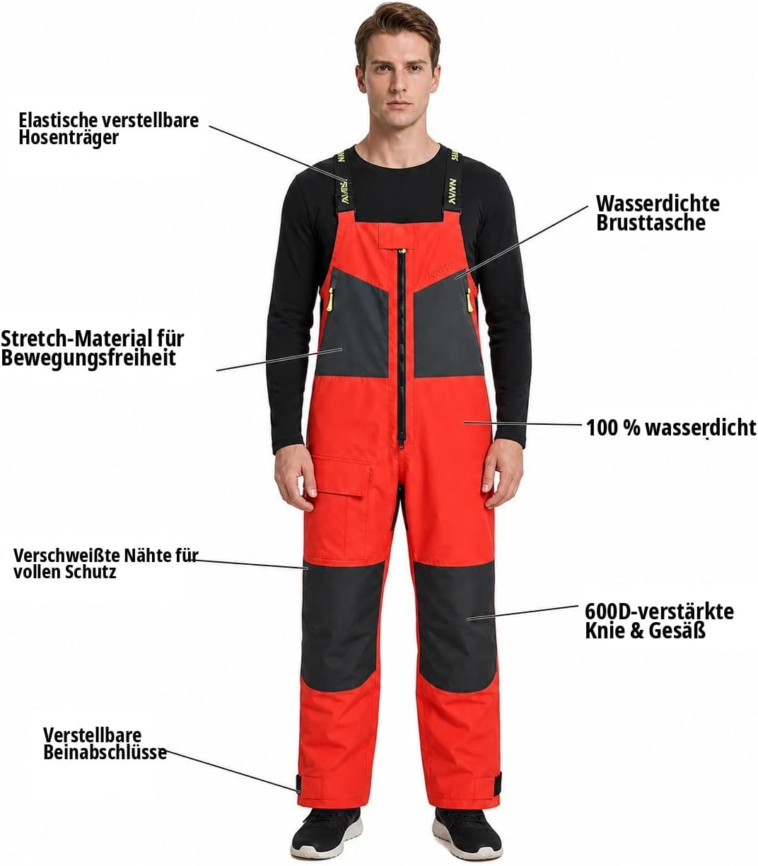 Herren Offshore Segelanzug 3-Lagen Wasserdicht Atmungsaktiv - Profi Segeljacke mit Neon-Kapuze & Ref