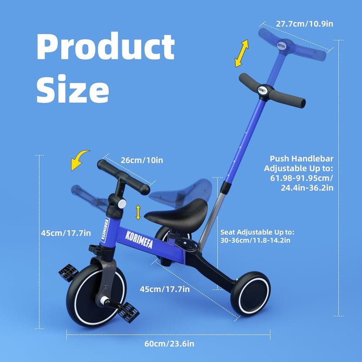 KORIMEFA 4 in 1 Laufräder Laufrad Kinderdreirad Dreirad Lauffahrrad Lauflernhilfe mit Schubstange fü