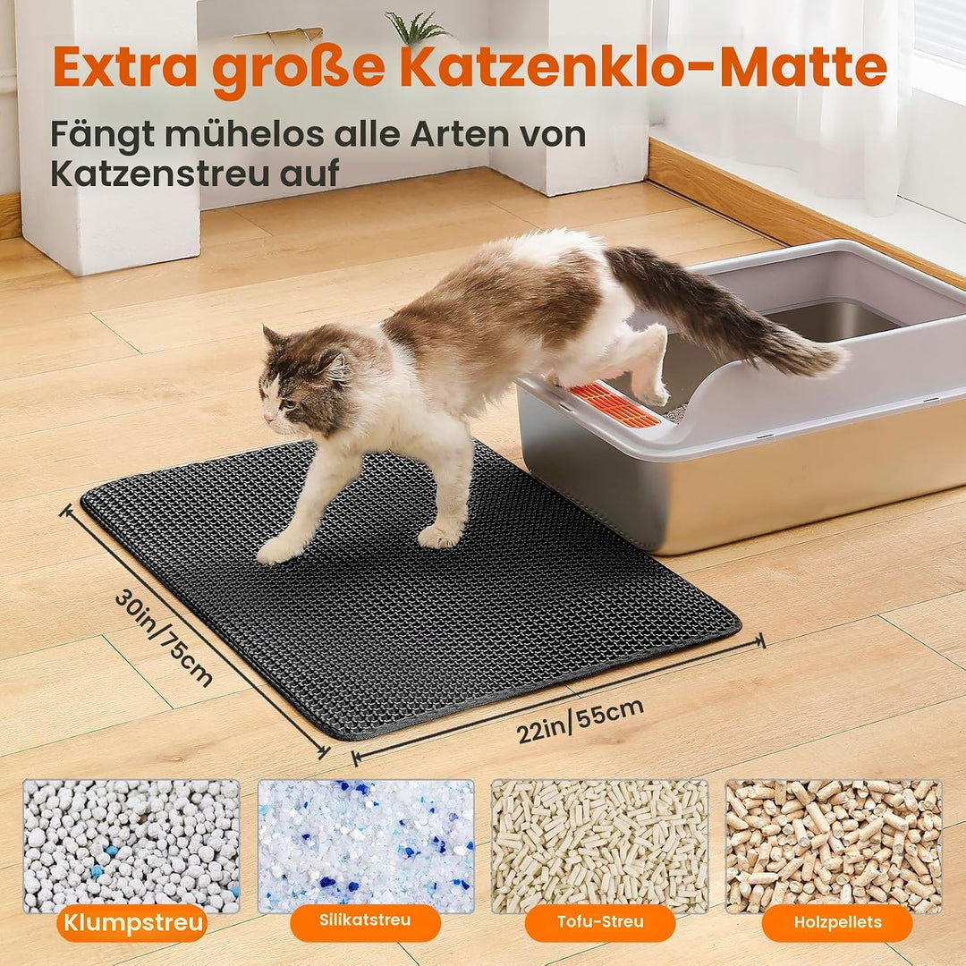 Katzenklo Matte, 75x55cm Grosser Doppelschichtiger Katzenklo Unterleger, wasserdichte Langlebige Ent