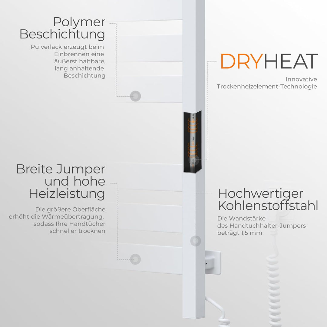 Elektrischer Handtuchhalter White Velvet Largo 500x1000 mit Sensor Links - Zeitloses Weiss, Elektris